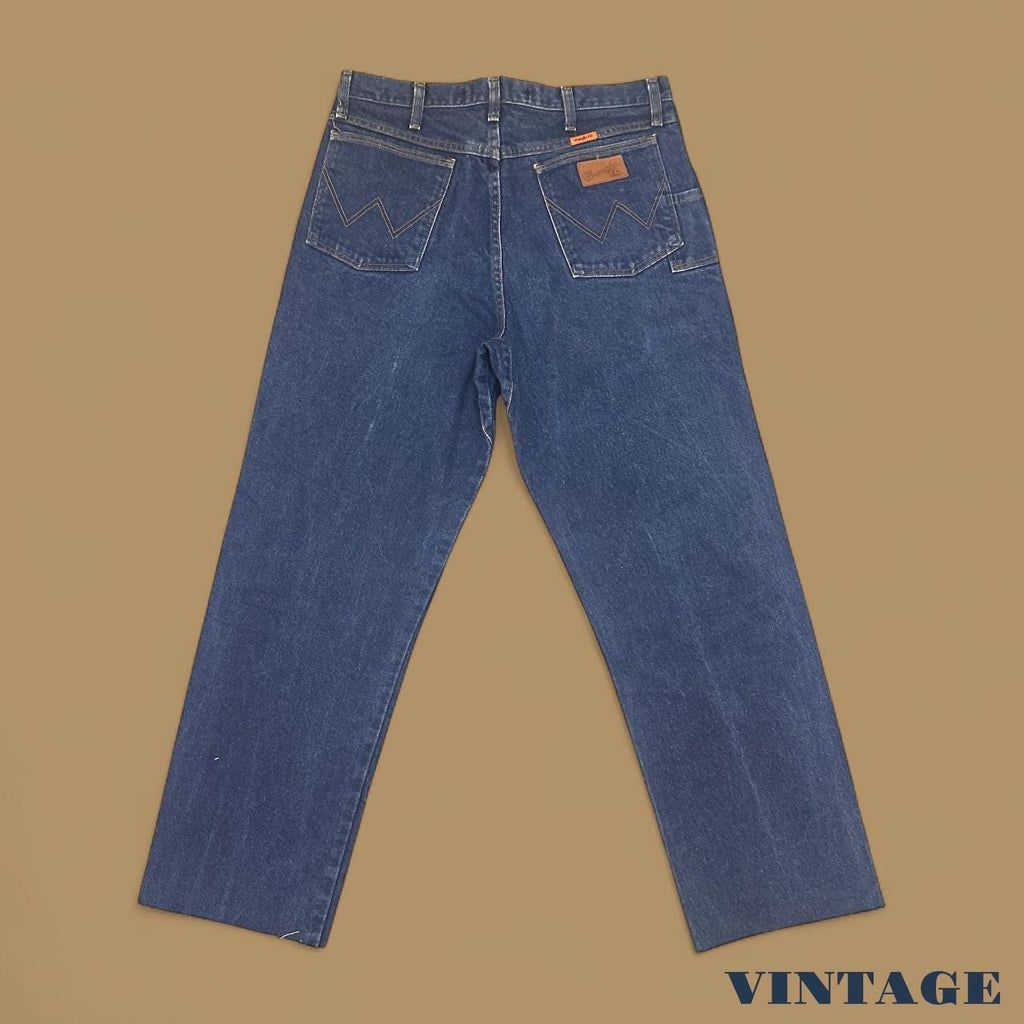Vintage Wrangler Flame Resistant Raw Hem Straight Leg Jeans Dark Blue W34 L31