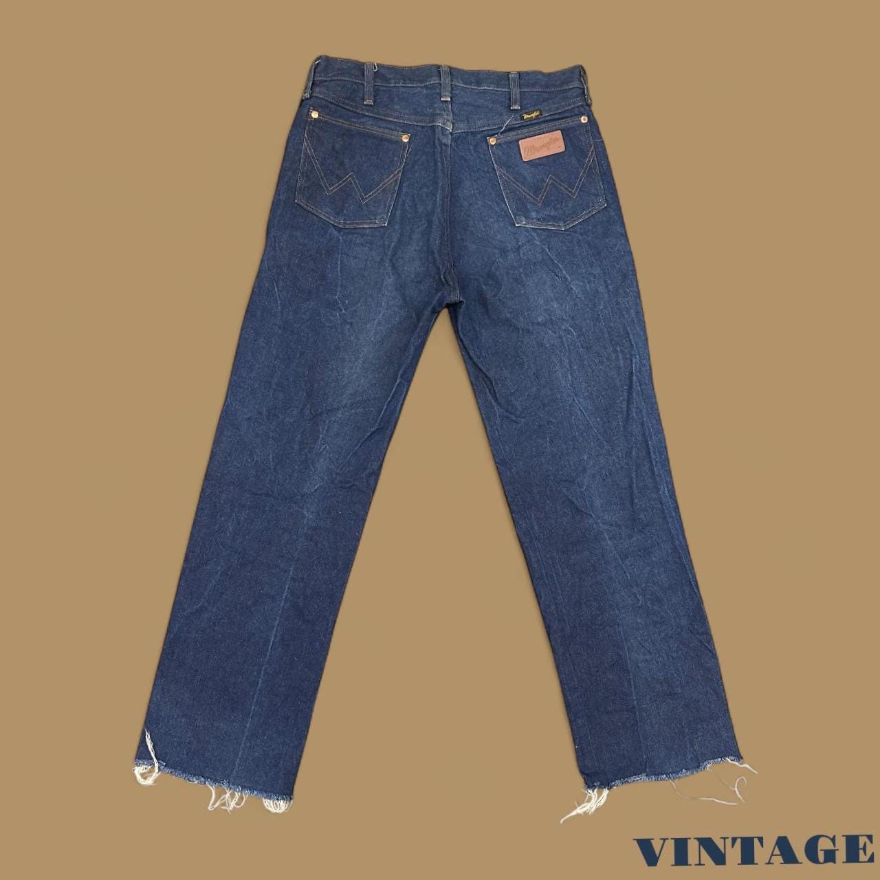 Vintage Wrangler USA Made Raw Hem Straight Leg Ankle Jeans Dark Blue W34 L29