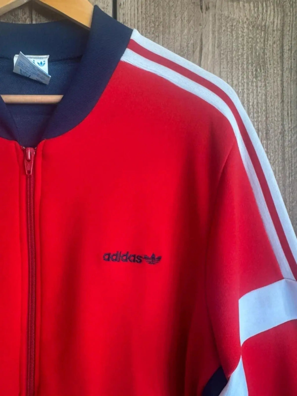 Vintage Adidas Tracksuit Top Red Navy White Trefoil Made In Korea 80s Large