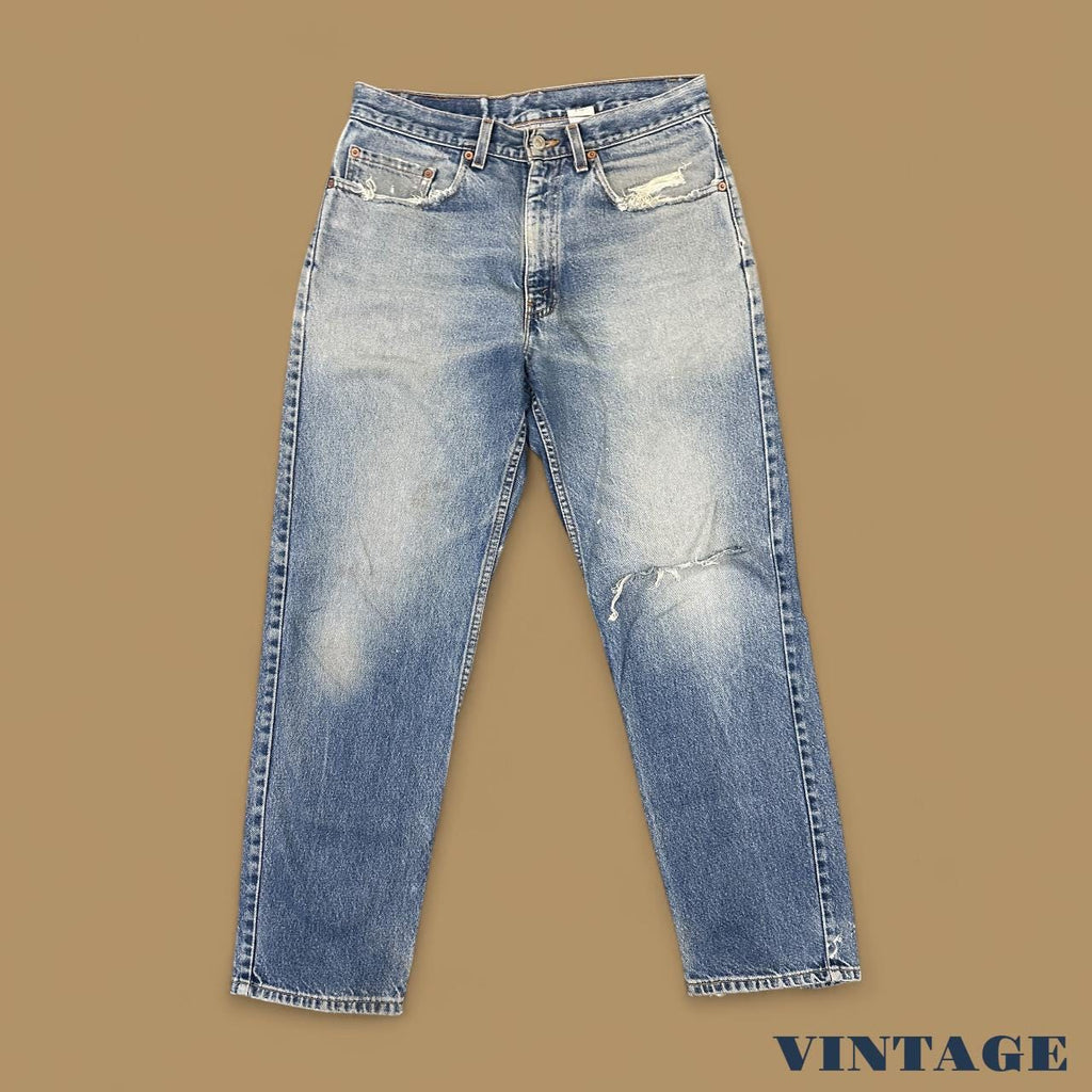 Vintage Levi&#39;s 550 Distressed Relaxed Straight Leg Jeans Mid Blue W32 L30