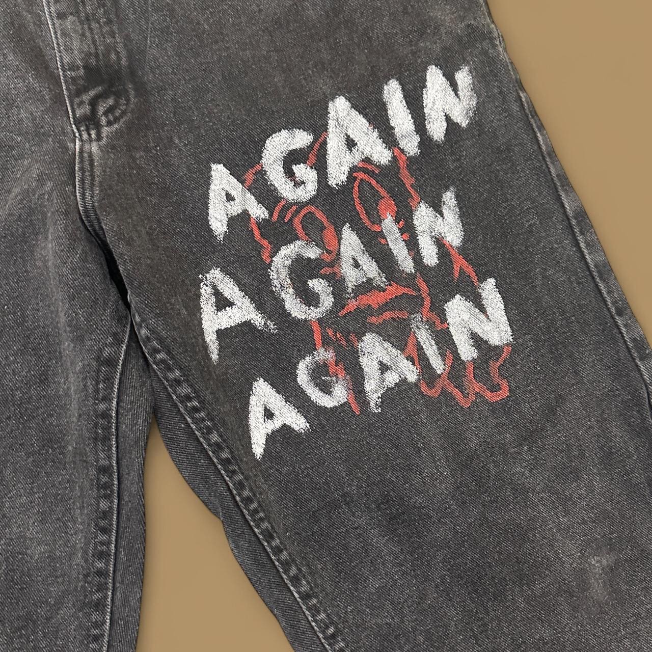 Vintage Lee Loose Straight Leg Custom Again Again Jeans Charcoal Black W34 L26