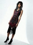 Original Vintage 1980's Black / Red Sequinned Dress UK 8 - 10