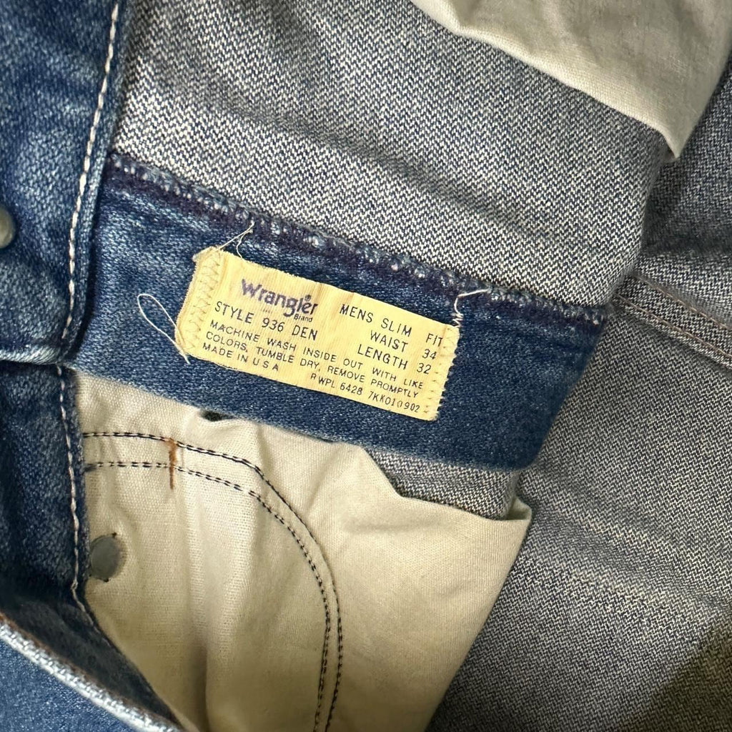 Vintage 70s Wrangler USA Made Raw Hem Straight Leg Ankle Jeans Dark Blue W34 L29
