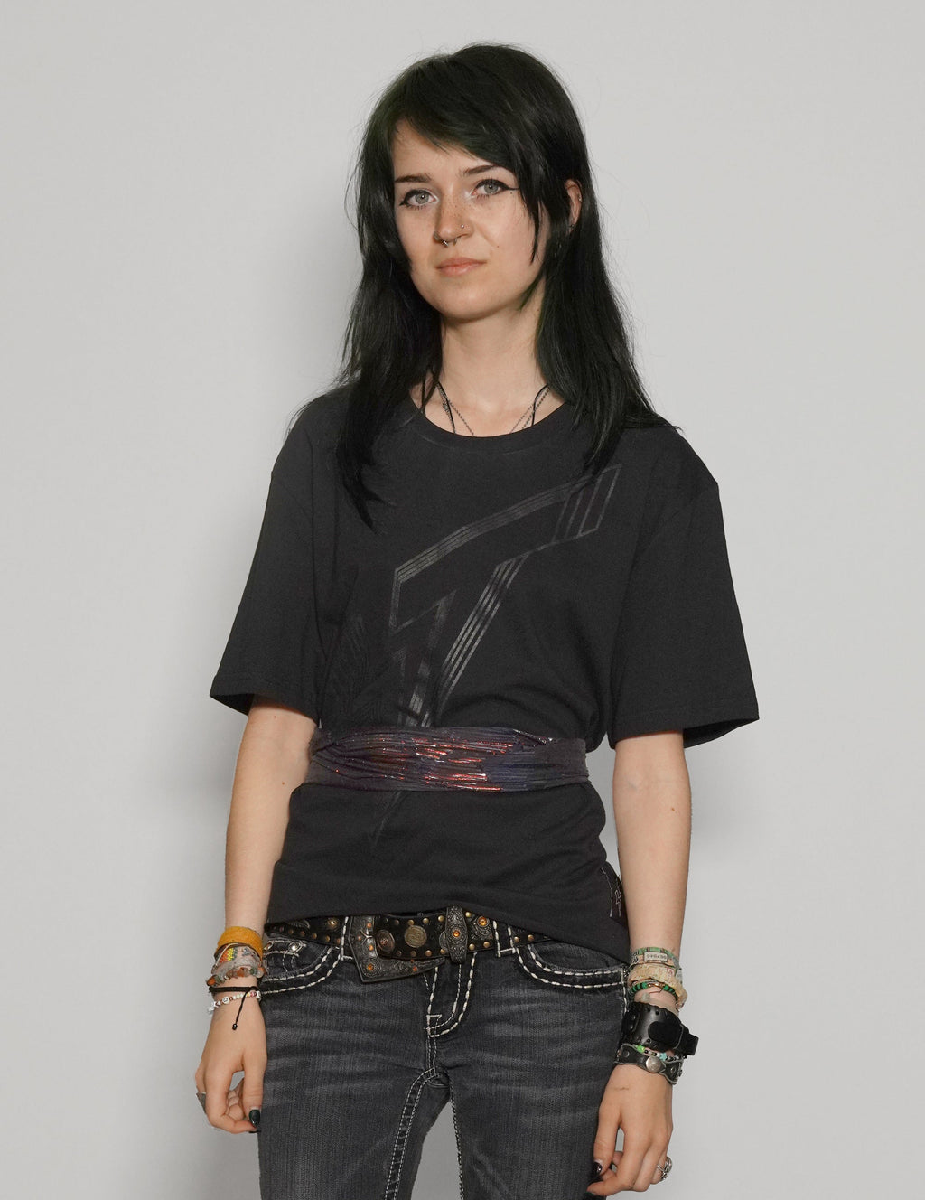 ST Lined Logo Tie-Tee in Black with Blue & Gold Tie