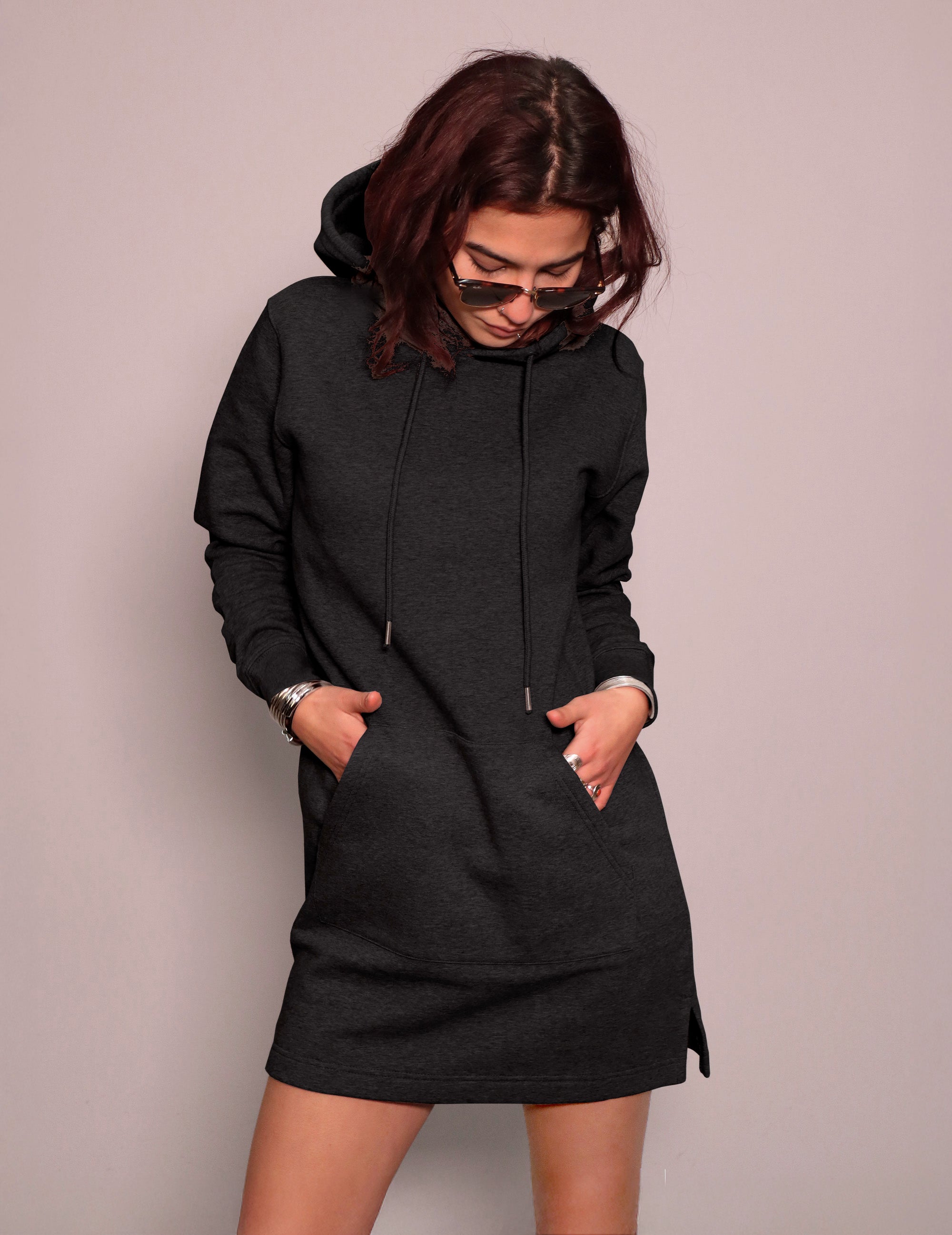 Party Back Hoodie Dress in Black