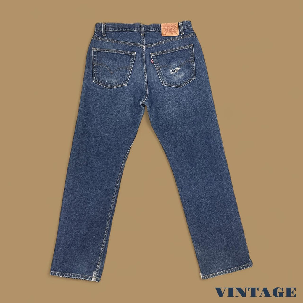 Vintage Levi&#39;s 505 Straight Leg Jeans Split Hems Dark Blue W38 L34