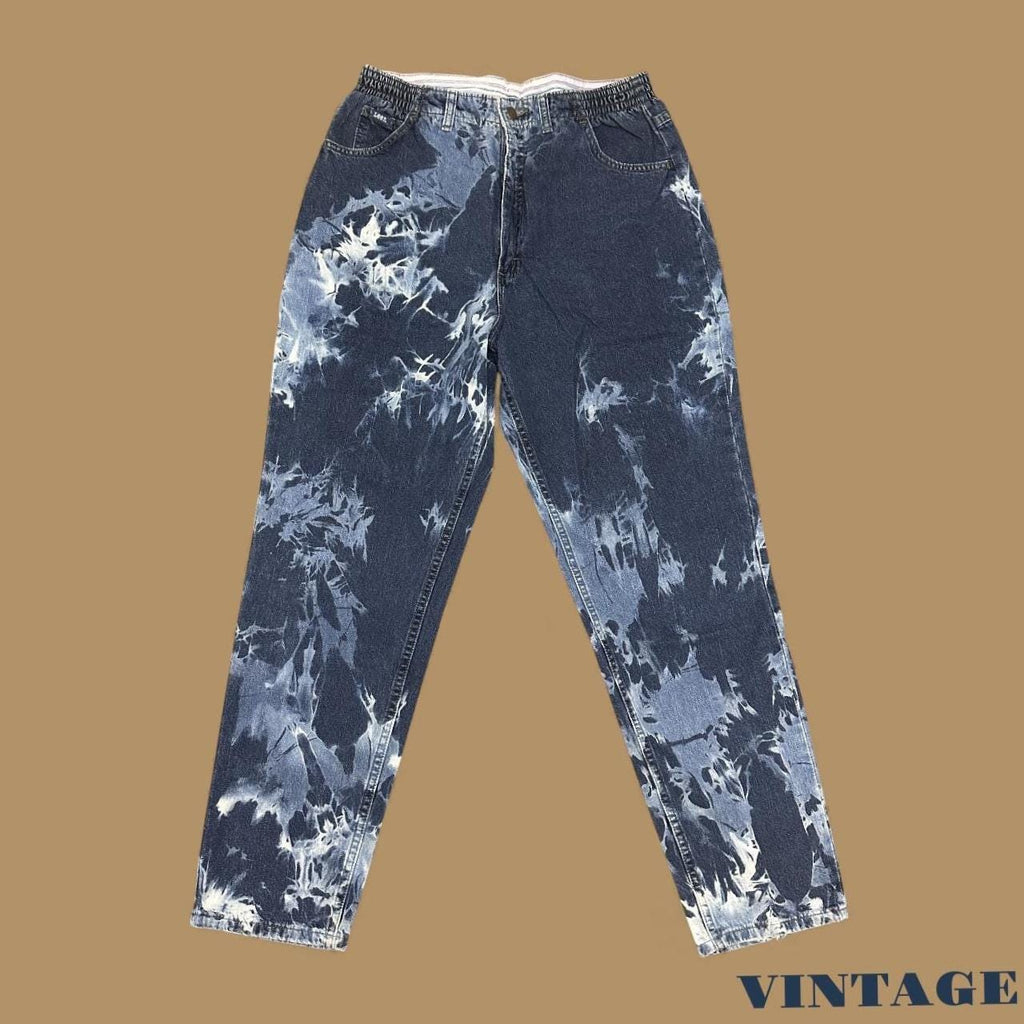 Vintage 90s Lee Bleached Elastic Tapered Leg Mom Jeans Dark Blue W32 L30