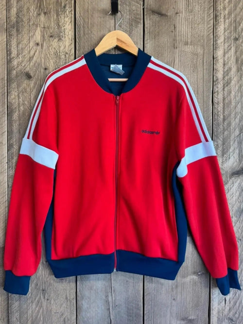 Vintage Adidas Tracksuit Top Red Navy White Trefoil Made In Korea 80s Large