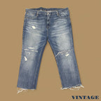 Vintage Levi&#39;s 511 Distressed Slim Straight Leg Raw Hem Cropped Jeans Mid Blue W40 L24