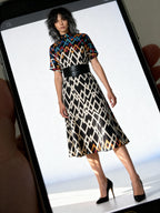 Stunning Original Vintage 1980's Virginie Paris Geometric Print Dress UK 8 - 12