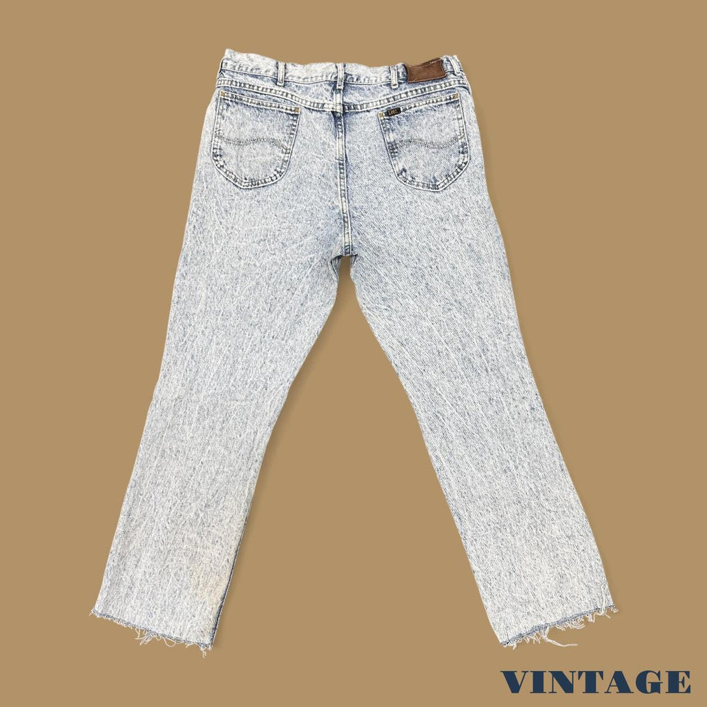 Vintage 80s Lee Raw Hem Straight Ankle Jeans Light Acid Wash W36 L29