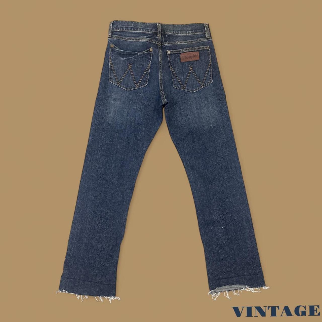 Vintage Wrangler Raw Hem Slim Straight Leg Ankle Jeans Dark Blue W31 L30