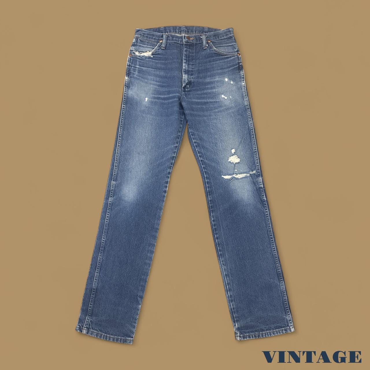 Vintage Wrangler USA Distressed Straight Leg Jeans Mid Blue W32 L36