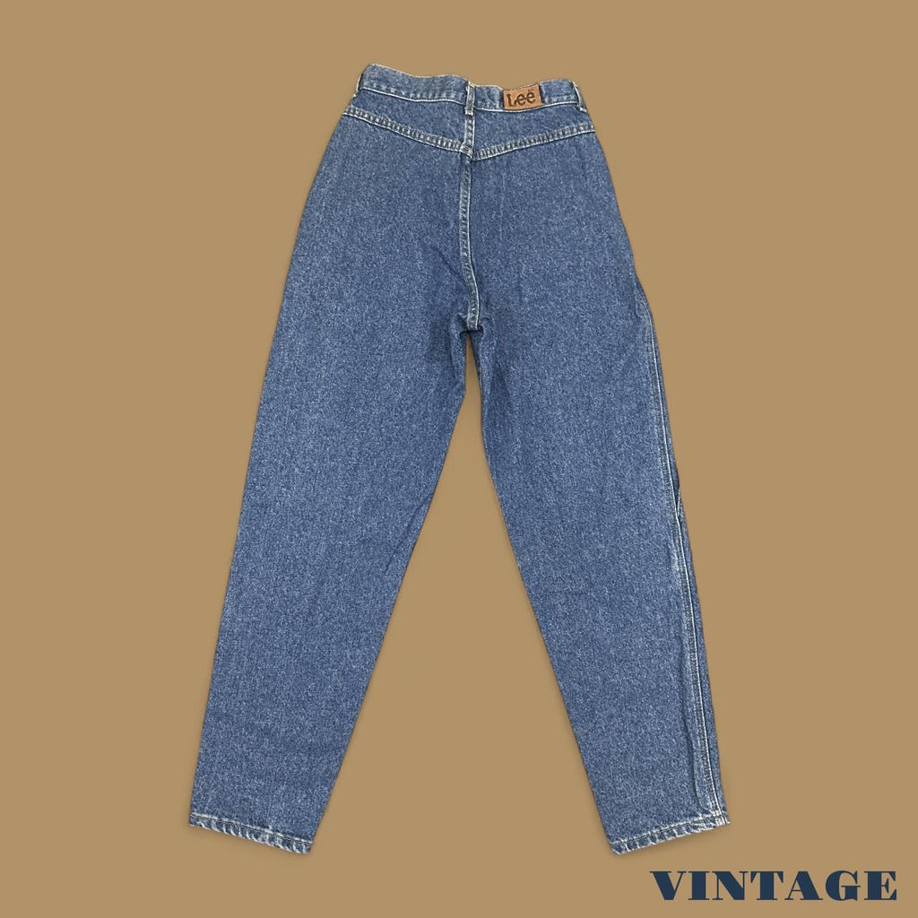 Vintage 80s Lee Tapered Leg Paperbag Mom Jeans Dark Blue W27 L30