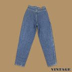 Vintage 80s Lee Tapered Leg Paperbag Mom Jeans Dark Blue W27 L30
