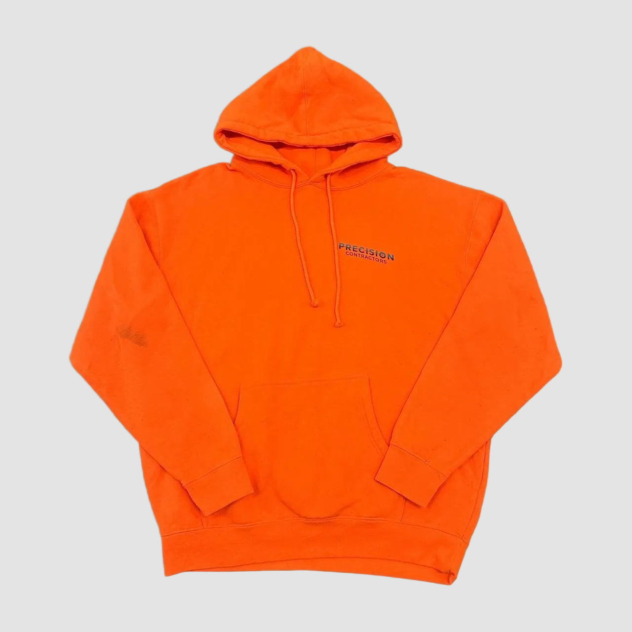 Vintage Precision Contractors Graphic Print Hoodie Neon Orange Large