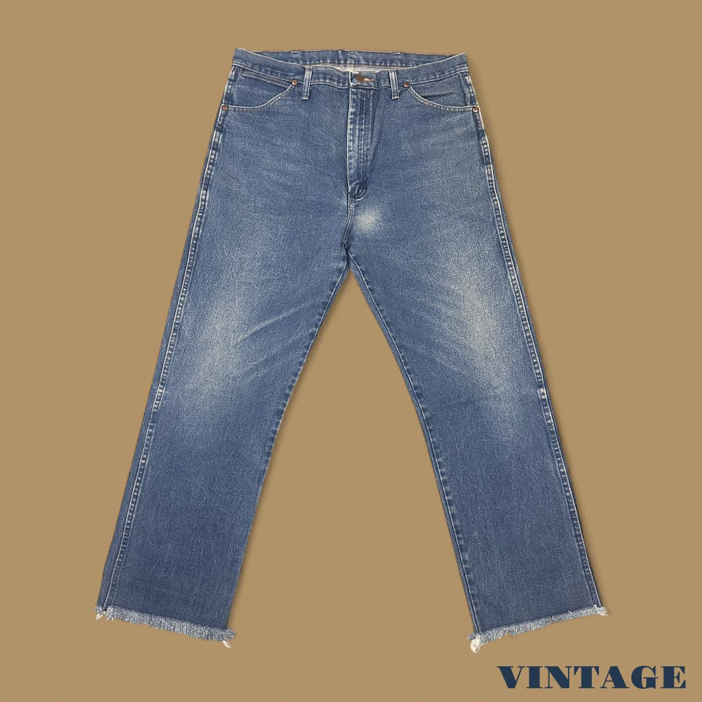 Vintage Wrangler Raw Hem Straight Leg Ankle Jeans Mid Blue W36 L30