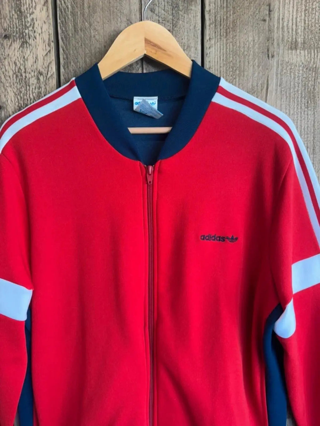 Vintage Adidas Tracksuit Top Red Navy White Trefoil Made In Korea 80s Large