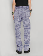 'Peace' Laser Print Jeans in Light Blue.