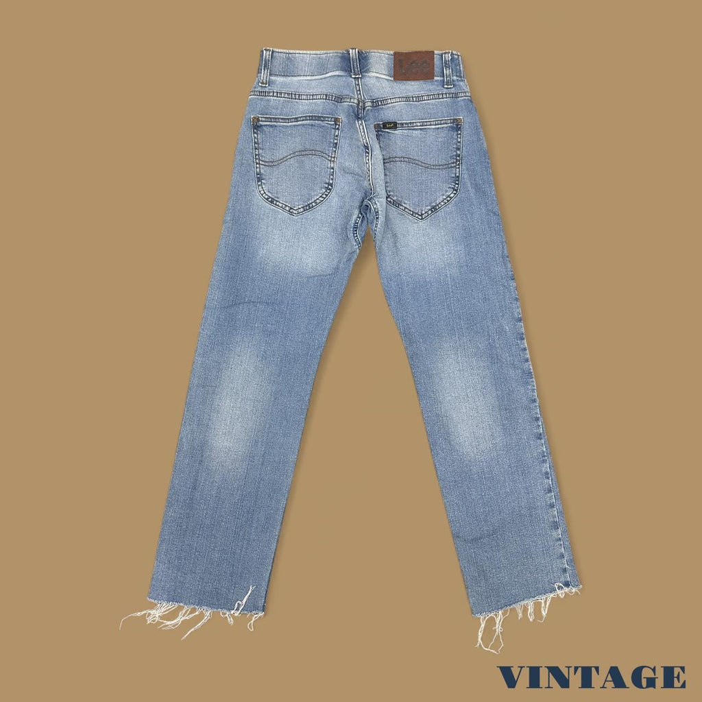 Vintage Lee Raw Hem Straight Leg Jeans Light Blue W28 L28