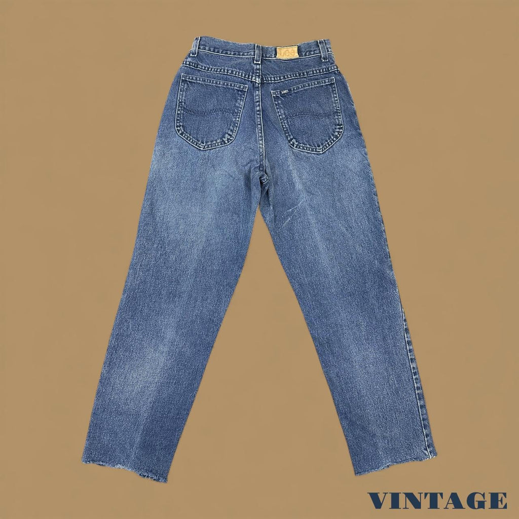 Vintage 90's Lee Baggy Tapered Raw Hem Jeans Dark Blue W26 L28