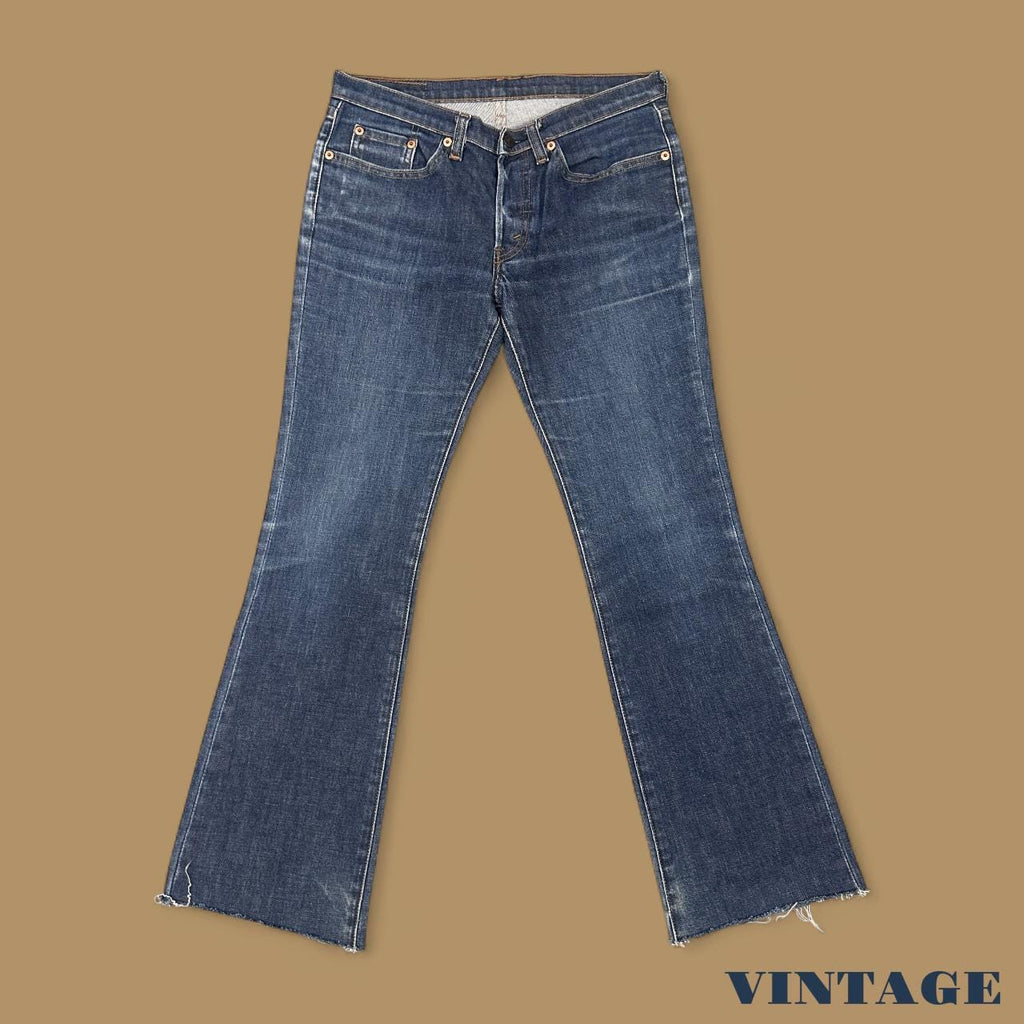 Vintage Y2k Levi&#39;s 557 Raw Hem Bootcut Jeans Dark Blue W30 L29