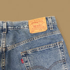 Vintage Levi&#39;s 569 Relaxed Straight Leg Raw Hem Cropped Jeans Mid Blue W38 L26