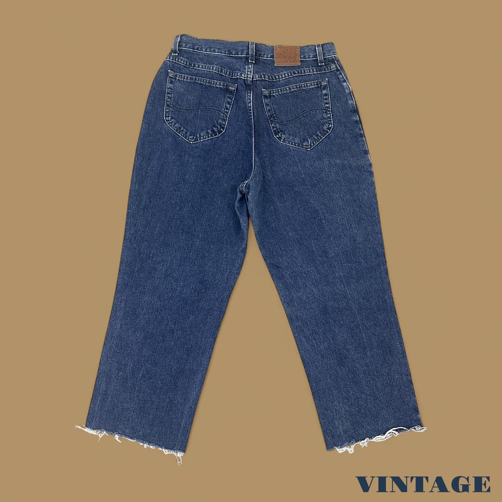 Vintage Lee Relaxed Fit Raw Hem Jeans Dark Blue W32 L24