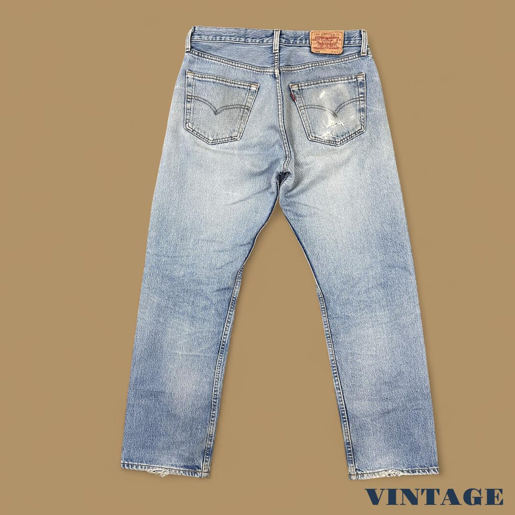 Vintage Levi&#39;s 501 Distressed Grunge Straight Leg Jeans Light Blue W33 L30