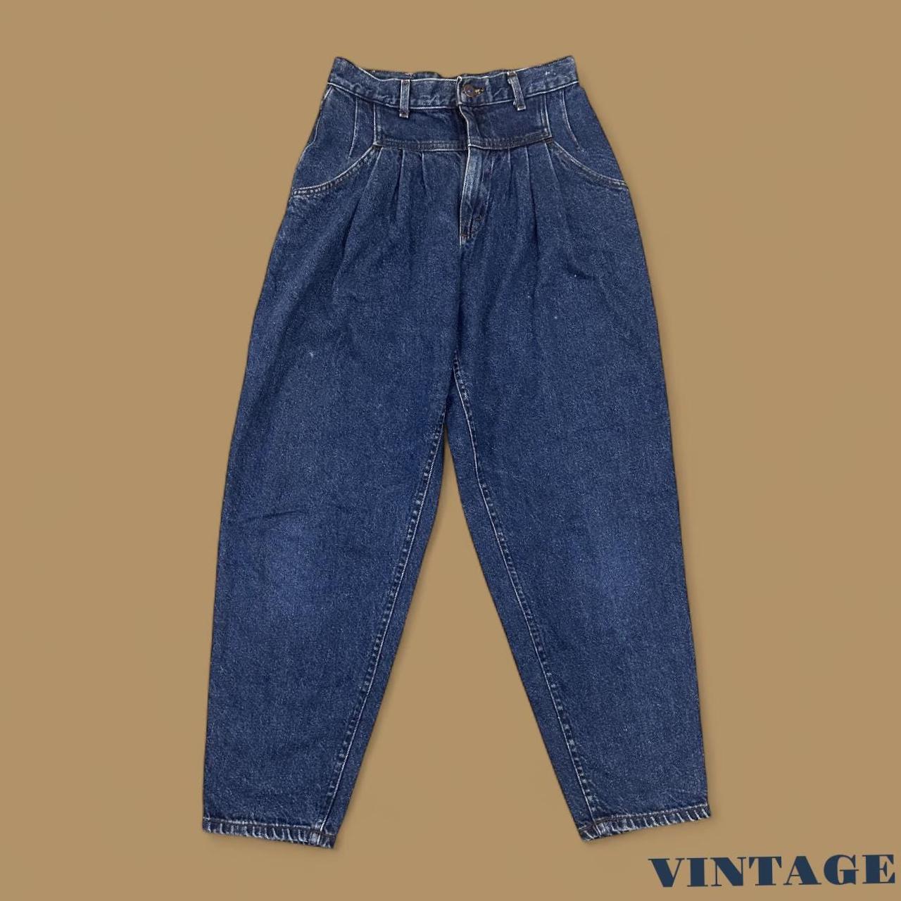 Vintage 80s Lee Tapered Leg Paperbag Mom Jeans Dark Blue W26 L28