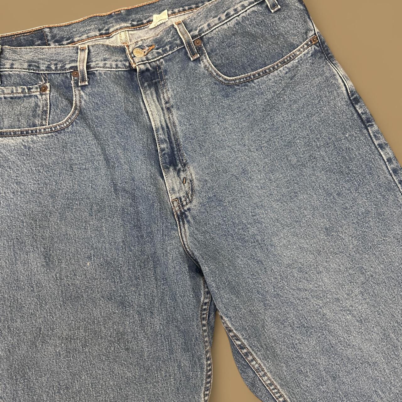 Vintage Levi&#39;s 569 Relaxed Straight Leg Raw Hem Cropped Jeans Mid Blue W38 L26