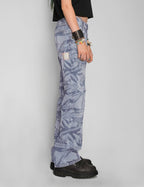 'Peace' Laser Print Jeans in Light Blue.