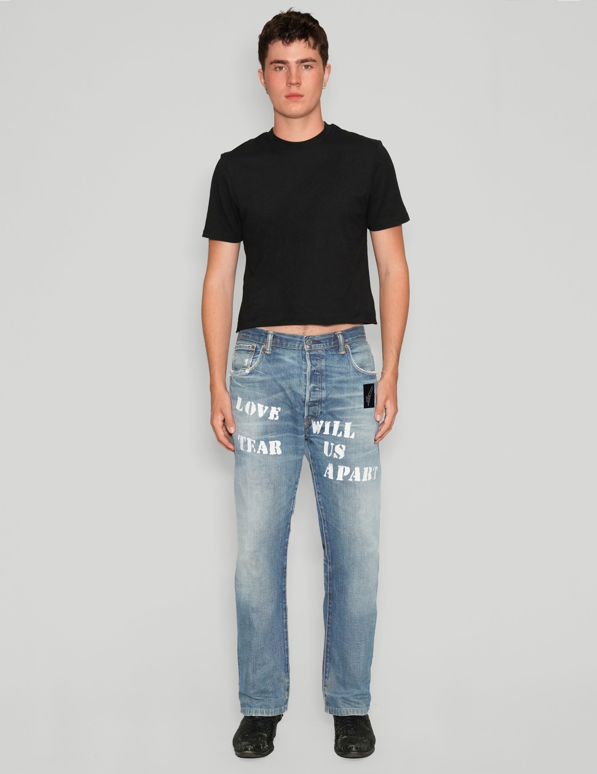 'Love Will Tear Us Apart' Jeans in Light Blue