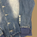 Vintage Rock Bobo Denim Bomber Jacket Mid Blue XL