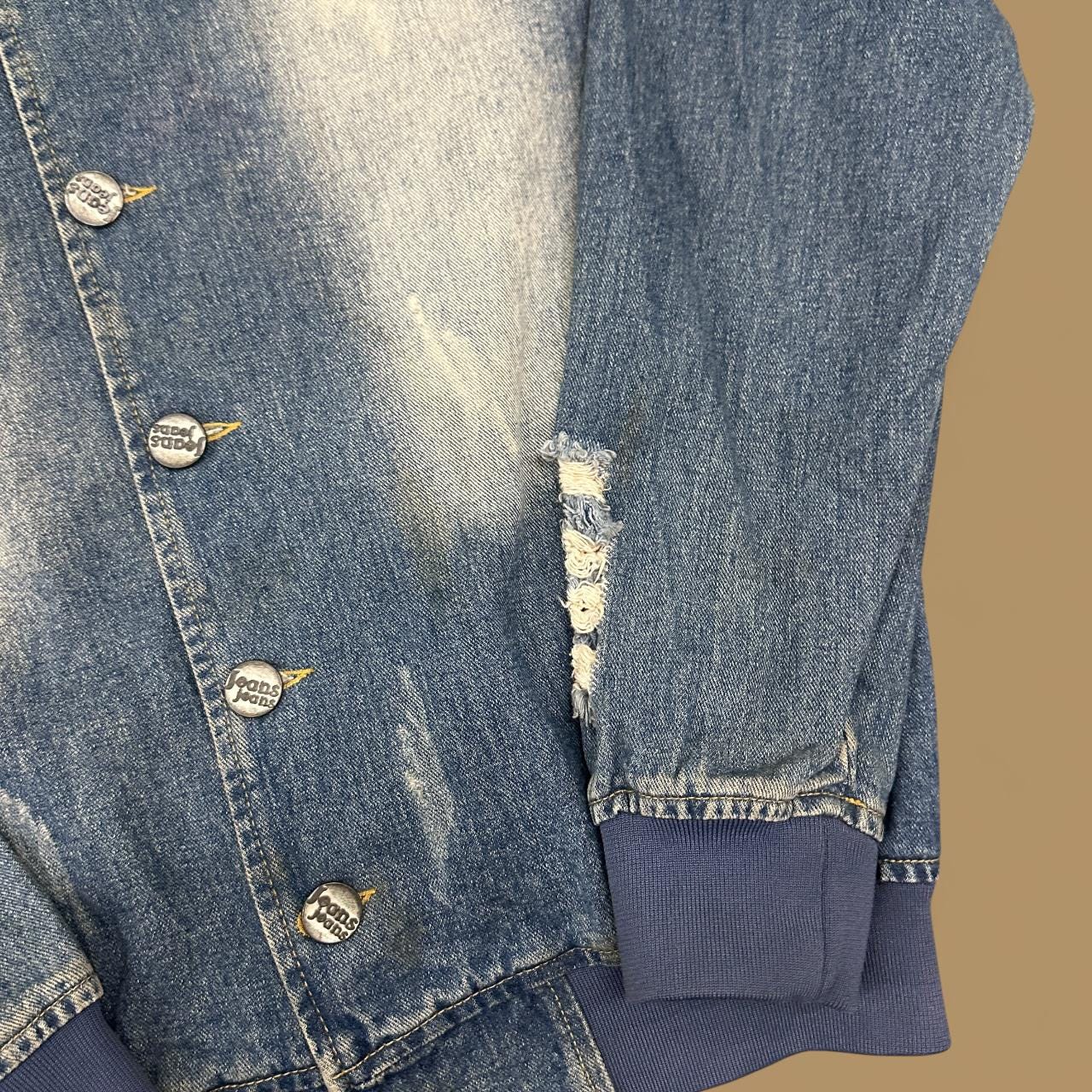 Vintage Rock Bobo Denim Bomber Jacket Mid Blue XL