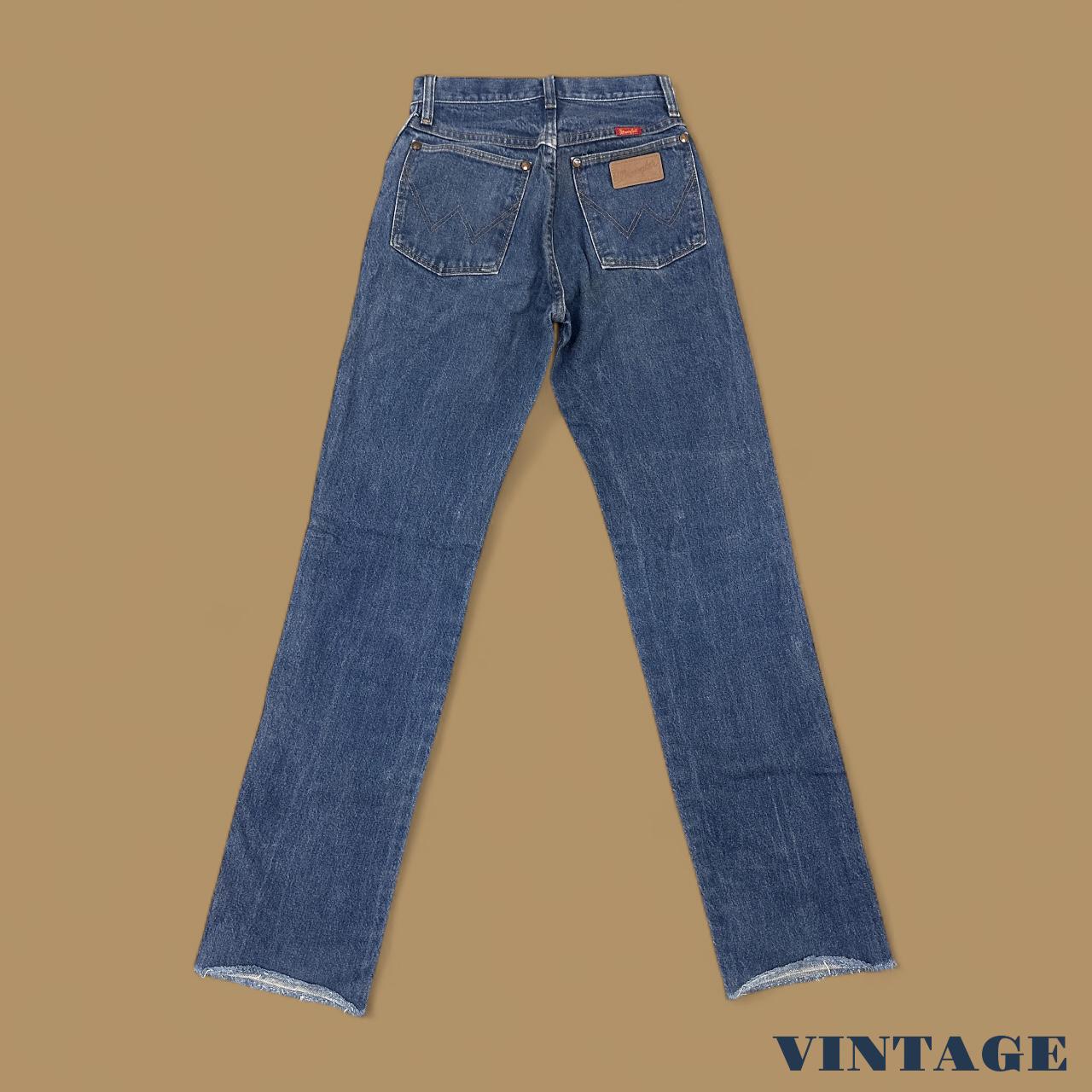 Vintage Wrangler USA Raw Hem Boyfriend Fit Jeans Dark Blue W25 L32