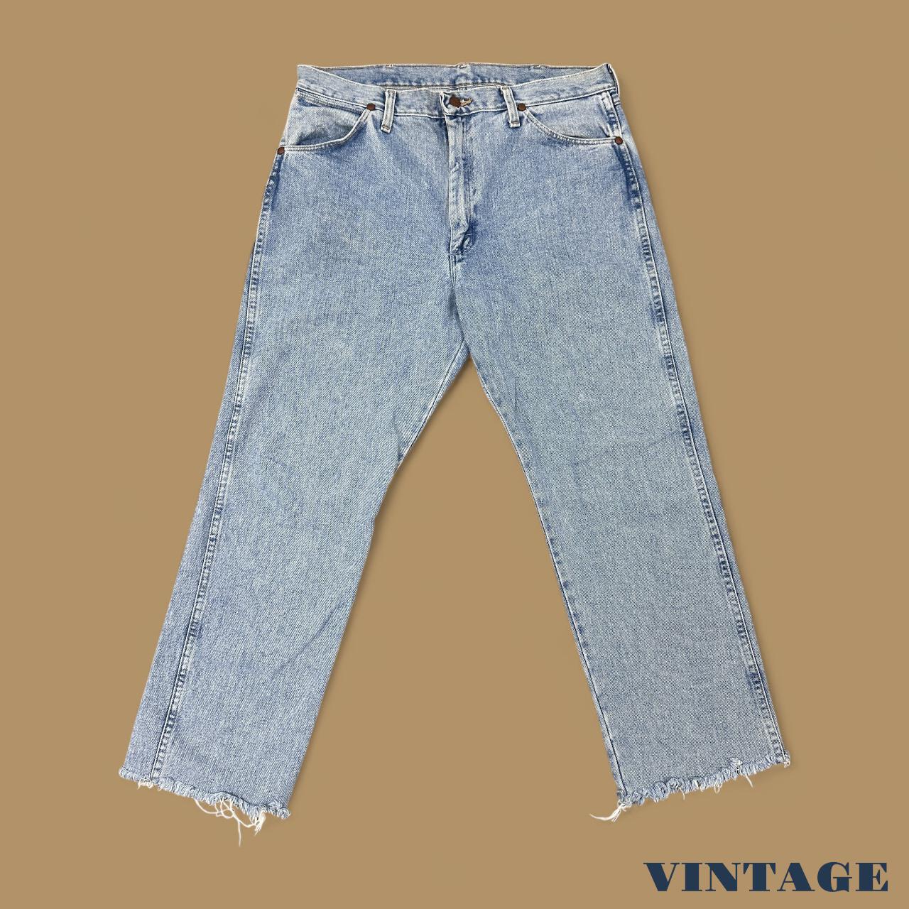 Vintage Wrangler USA Raw Hem Straight Leg Ankle Jeans Light Blue W35 L28