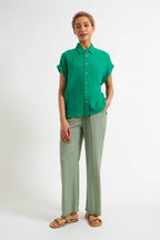 Abinaya Double Gauze Short Sleeved Shirt - Green