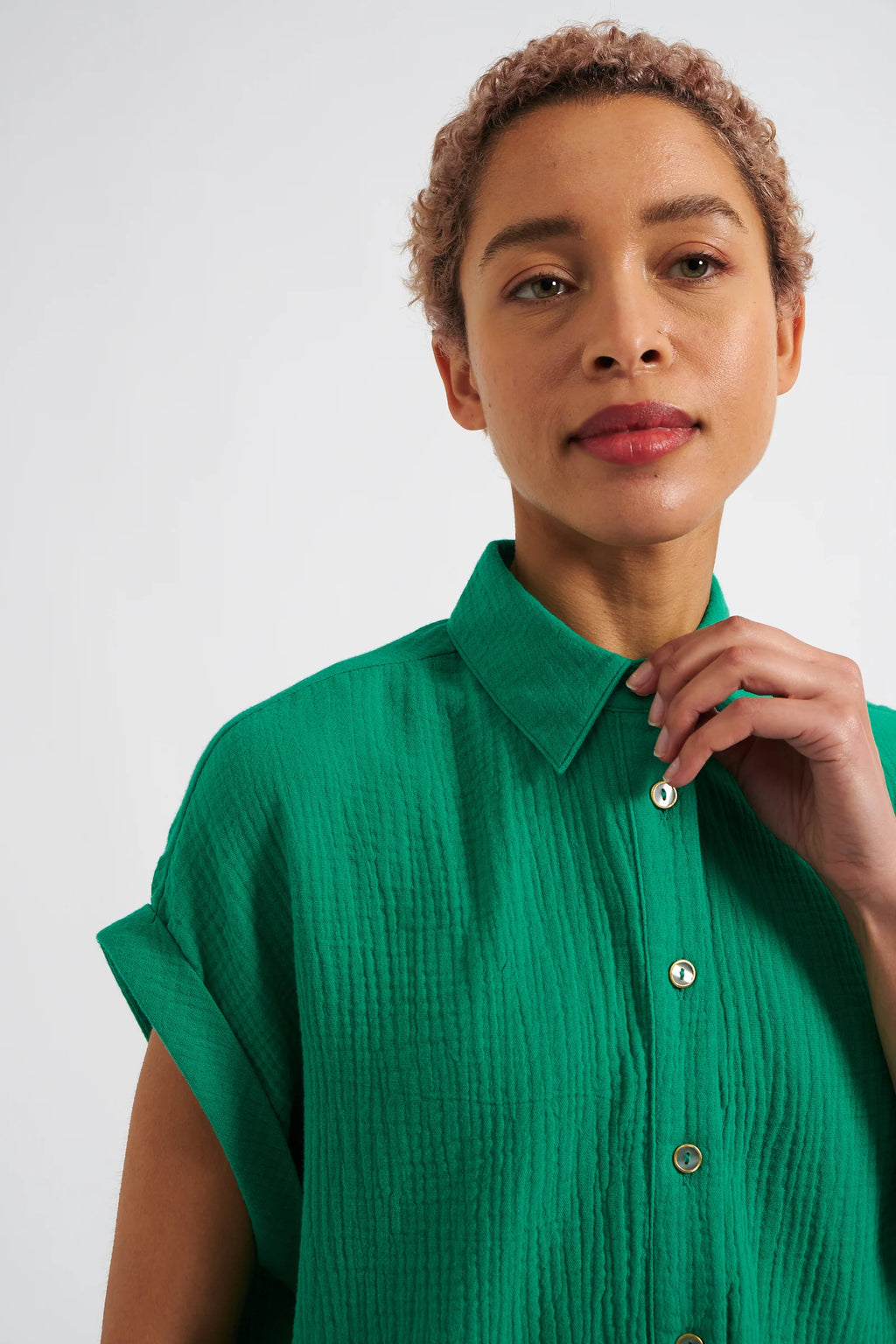 Abinaya Double Gauze Short Sleeved Shirt - Green