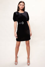 Louche Alya Velvet Diamante Buckle Mini Dress - Black