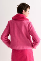Apple Borg Faux Fur Collar Cropped Jacket – Pink