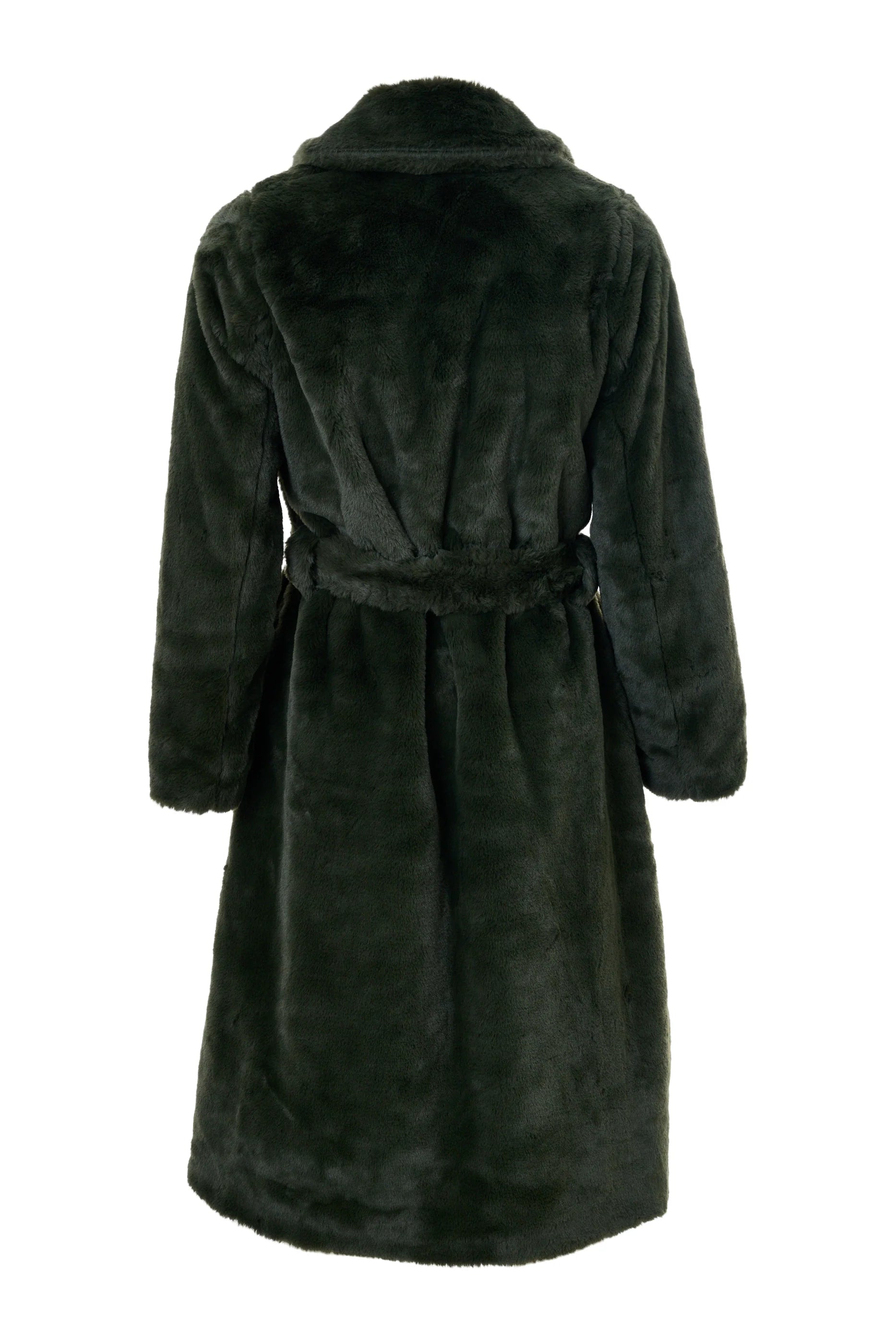 Arinette Faux Fur Tie Waist Coat - Khaki