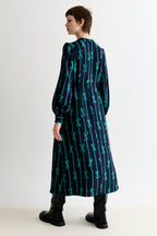 Avon Tie Up High Neck Long Sleeve Midi Dress – Navy