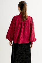 Aditi Spot Tie Neck Blouse - Wine
