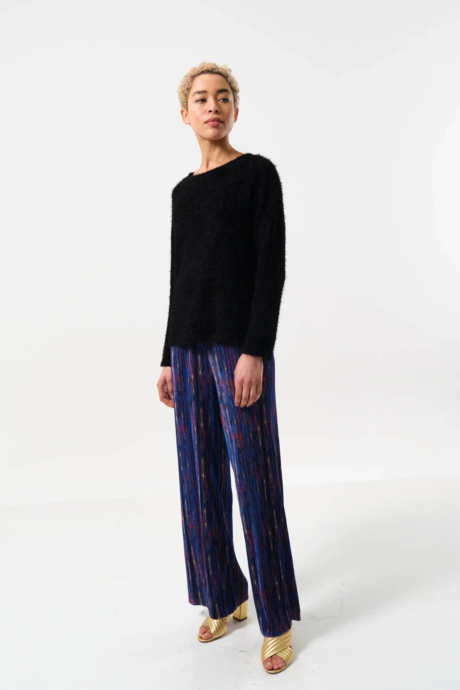 Blanka Eyelash Rib Long Sleeve Jumper - Black