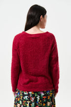 Blanka Eyelash Long Sleeve Jumper - Red