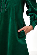 Bonny Baby cord Long Sleeve Mini Dress - Dark Green