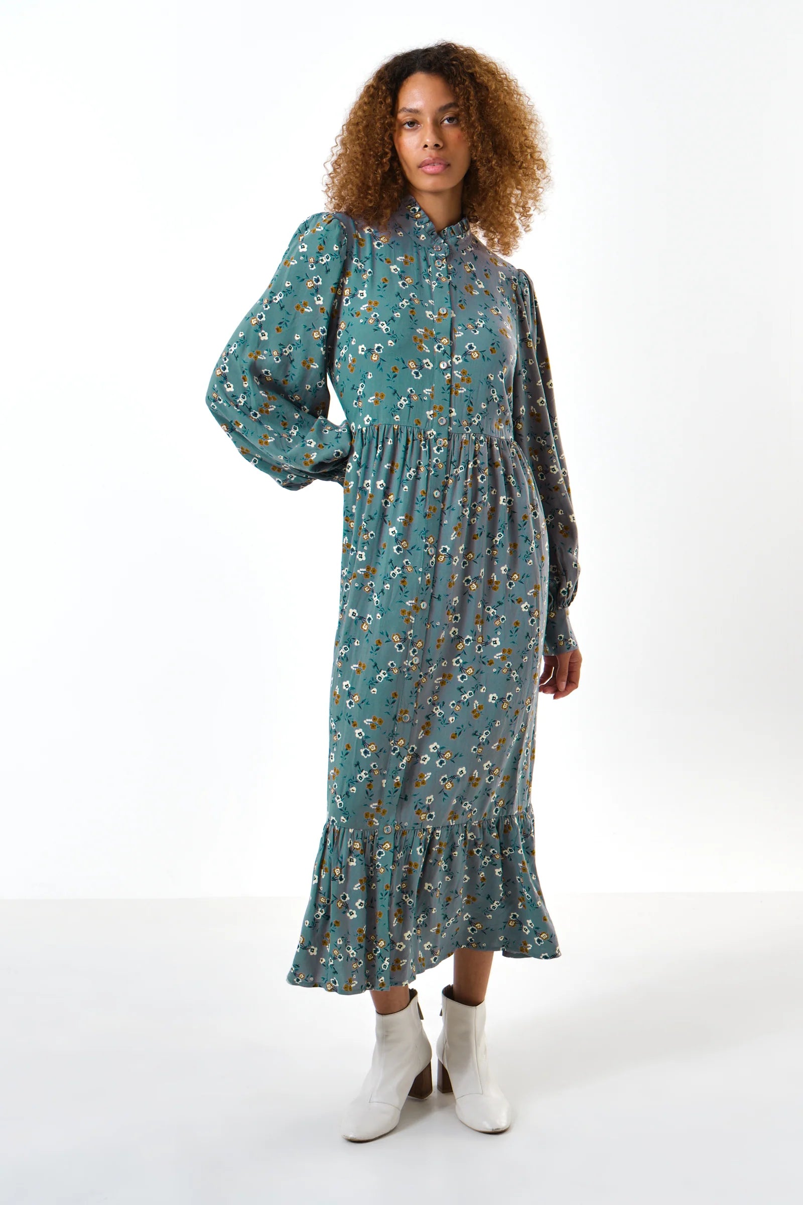 Bricia Naïve Posy Print Tiered Midi Dress - Teal