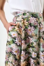 Brisa 3D Daisy Print Midi Skirt - Green