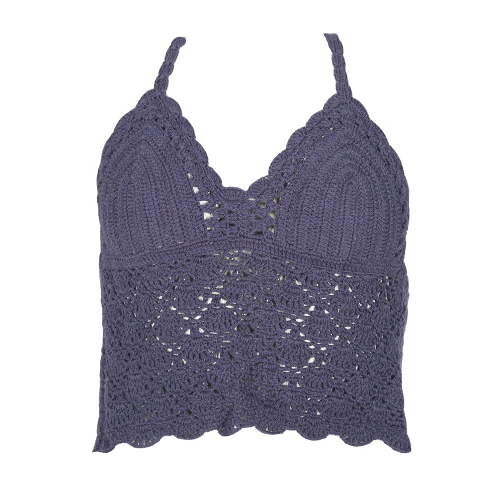 Hippy Lace Up Crochet Halter Top Blue